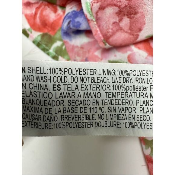 Forever 21 Bohemian Pink Floral Off Shoulder Smocked Mini Ruffle Dress Sz L - Picture 9 of 10